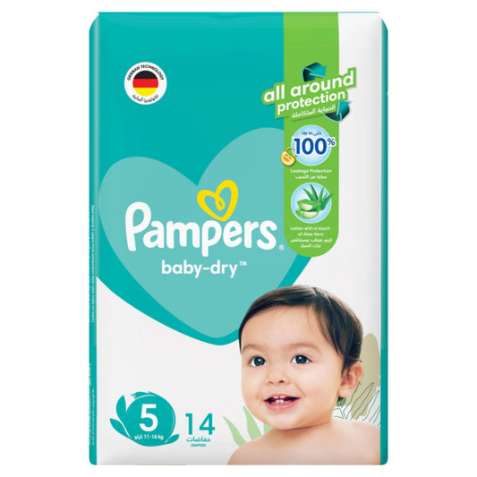 Pampers Baby-Dry Taped Diapers with Aloe Vera Lotion, Size 5, 11-16kg, 14 Count.
