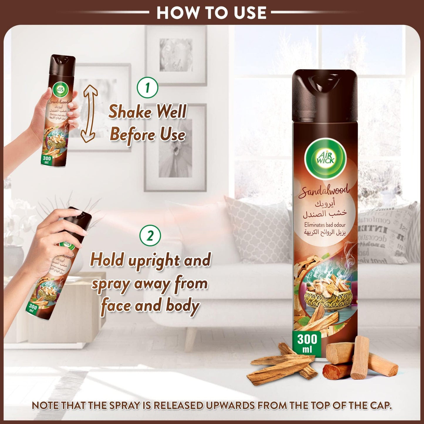 Air Wick Sandalwood Aerosol, Easy to Use Air Freshener,300ml.