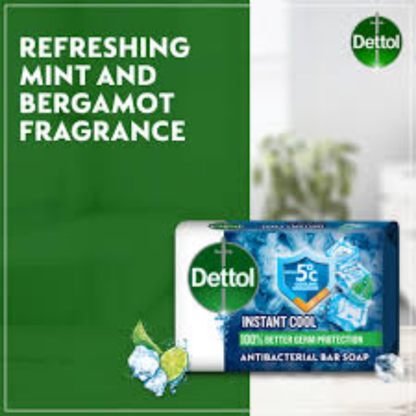 Dettol Instant Cool Anti-Bacterial Bathing Soap Bar, 165g.