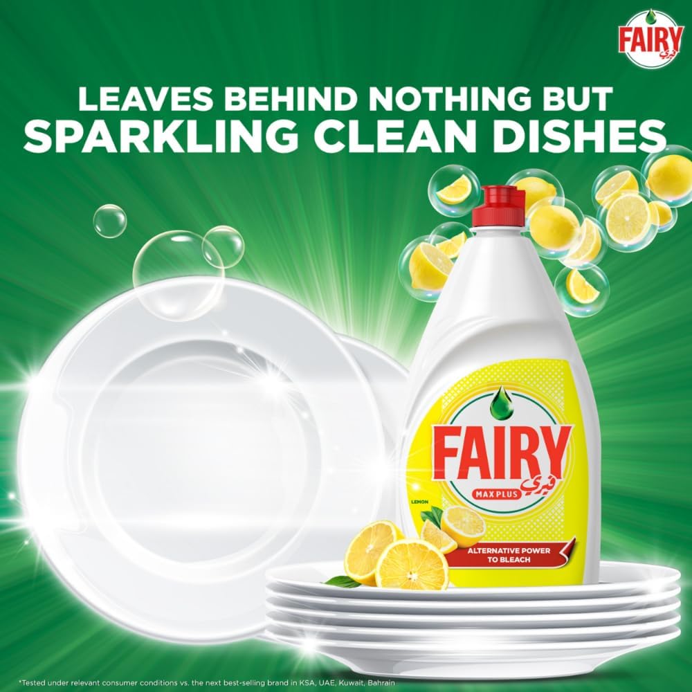 Fairy Max Plus Lemon Dishwashing Liquid with Bleach Alternative Power, 6x600ml