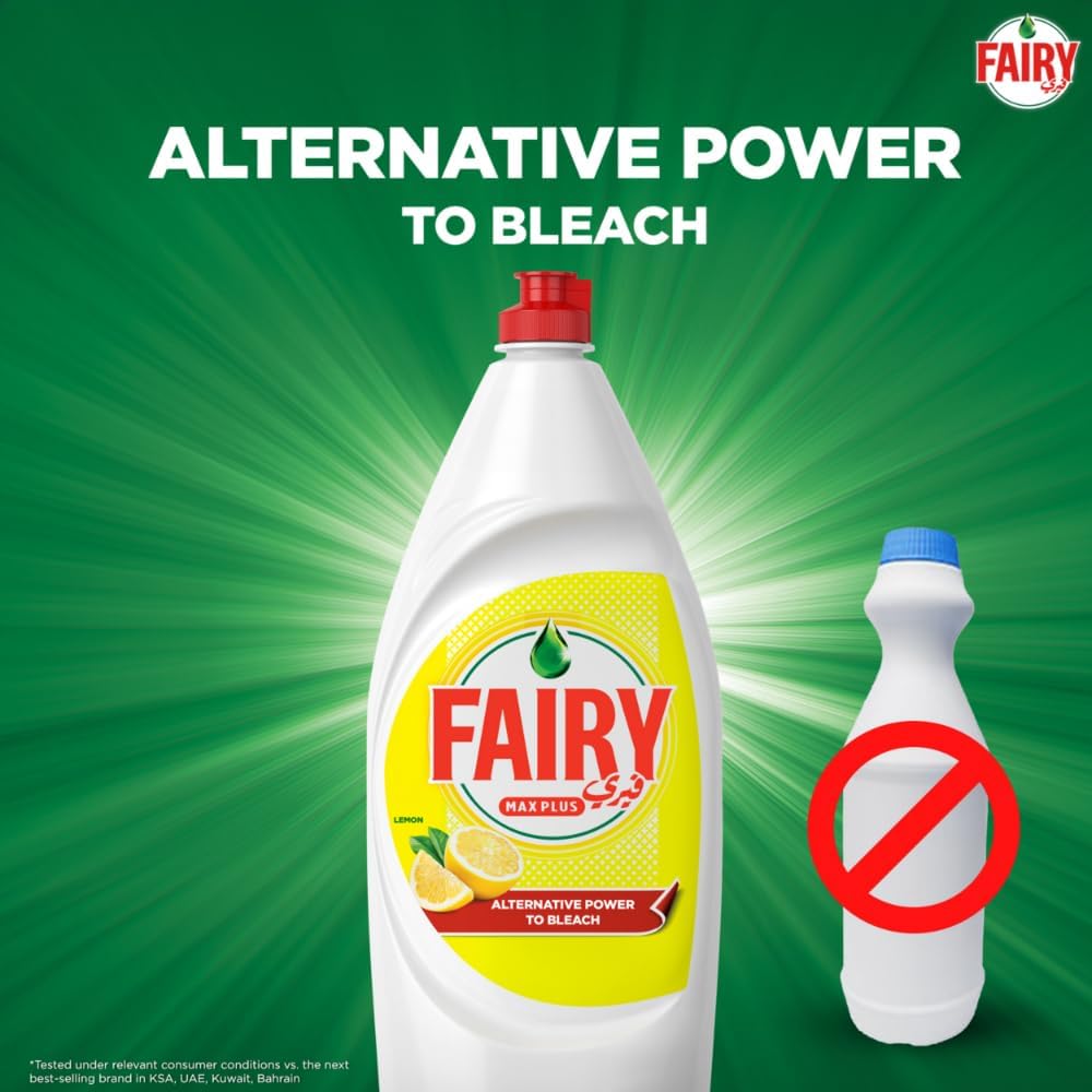 Fairy Max Plus Lemon Dishwashing Liquid with Bleach Alternative Power, 6x600ml