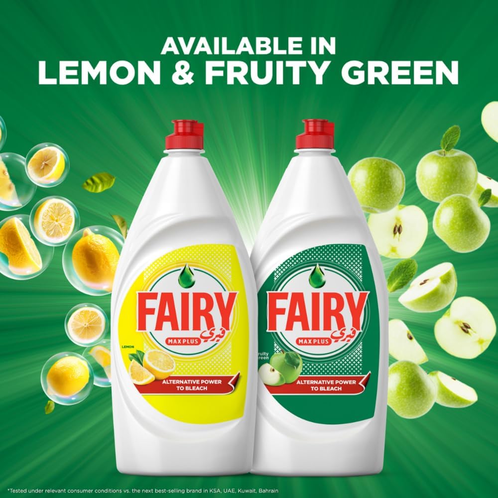 Fairy Max Plus Lemon Dishwashing Liquid with Bleach Alternative Power, 6x600ml