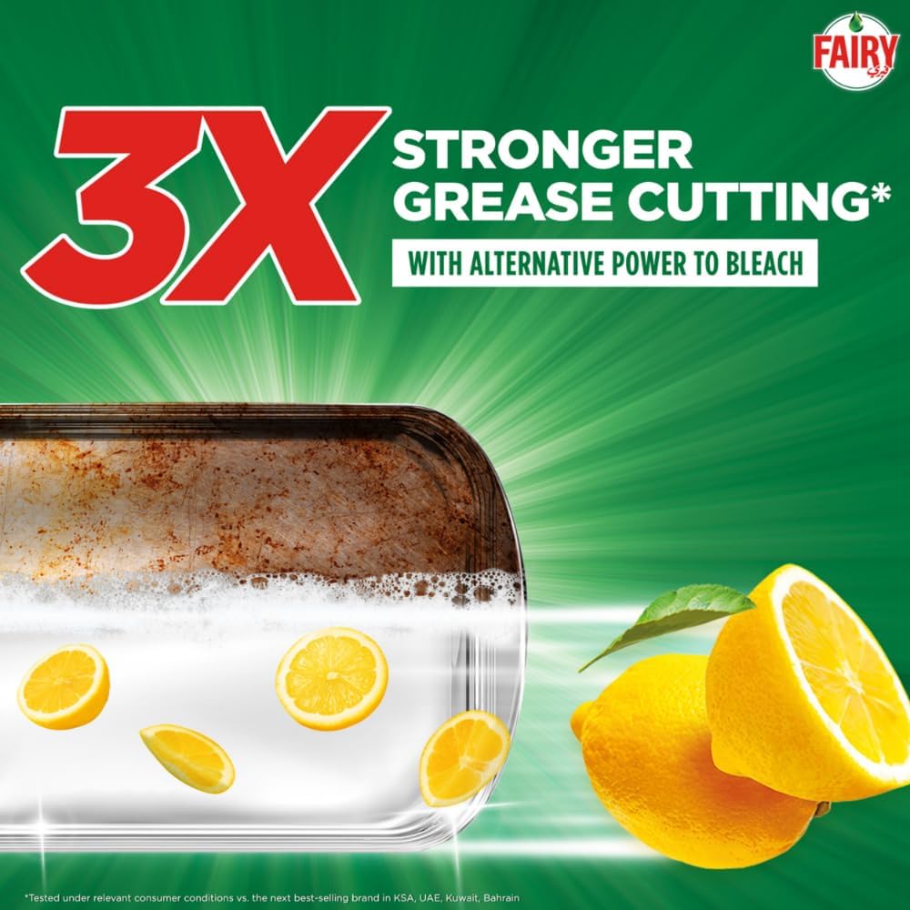 Fairy Max Plus Lemon Dishwashing Liquid with Bleach Alternative Power, 6x600ml