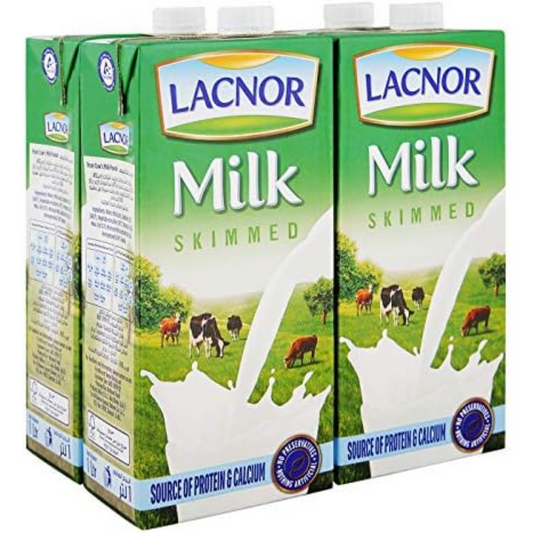 Lacnor Milk Skimmed - 1 Litre (Pack Of 4)