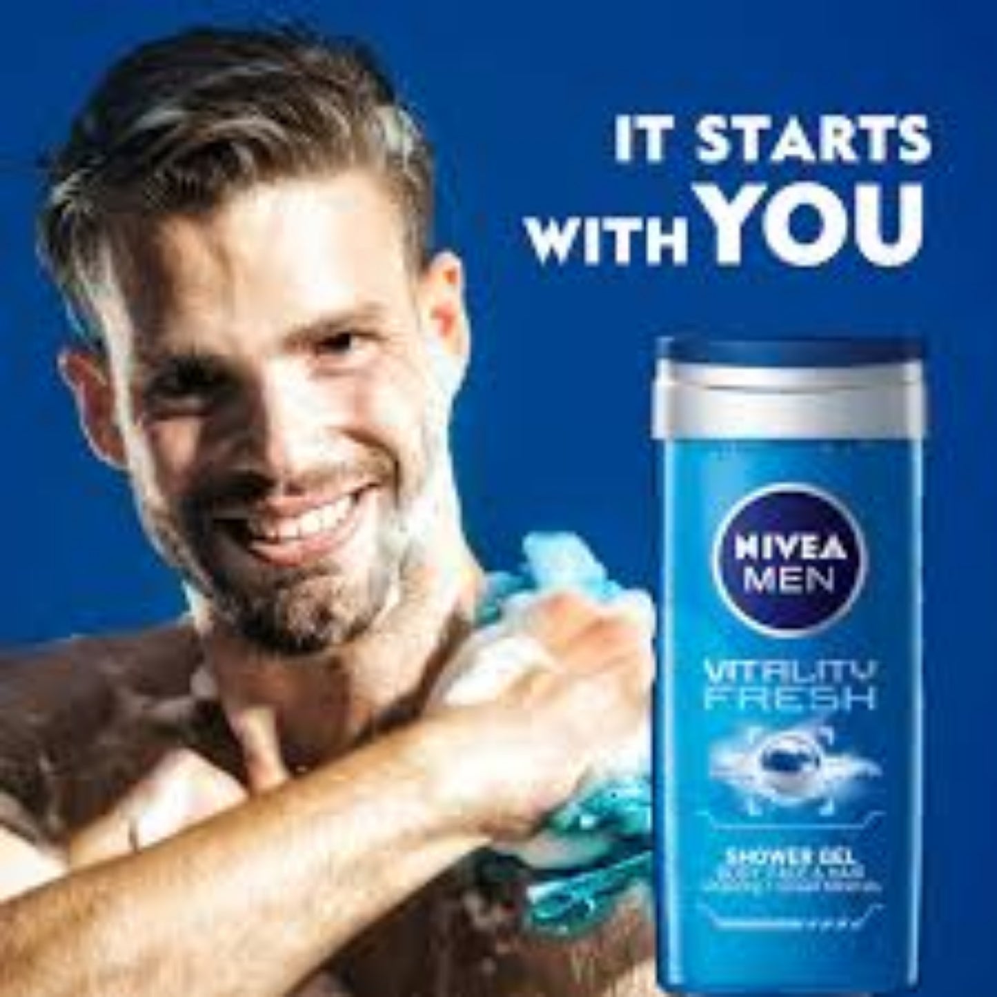 NIVEA Men Body Wash, Vitality Fresh with Ocean Minerals, Shower Gel for Body, Face & Hair, 250 ml