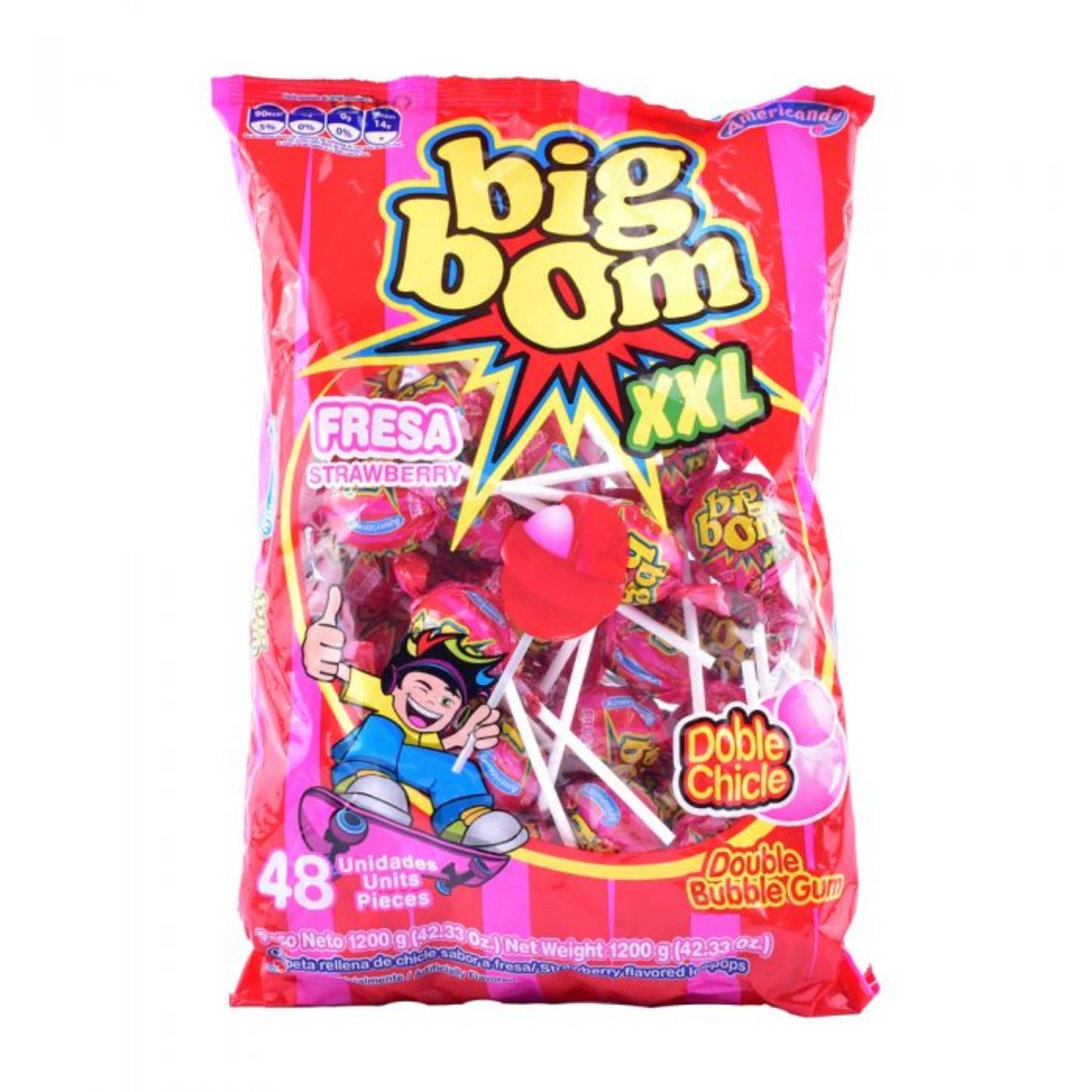 Americandy Big Bom XXL Strawberry Lollipops, 768g