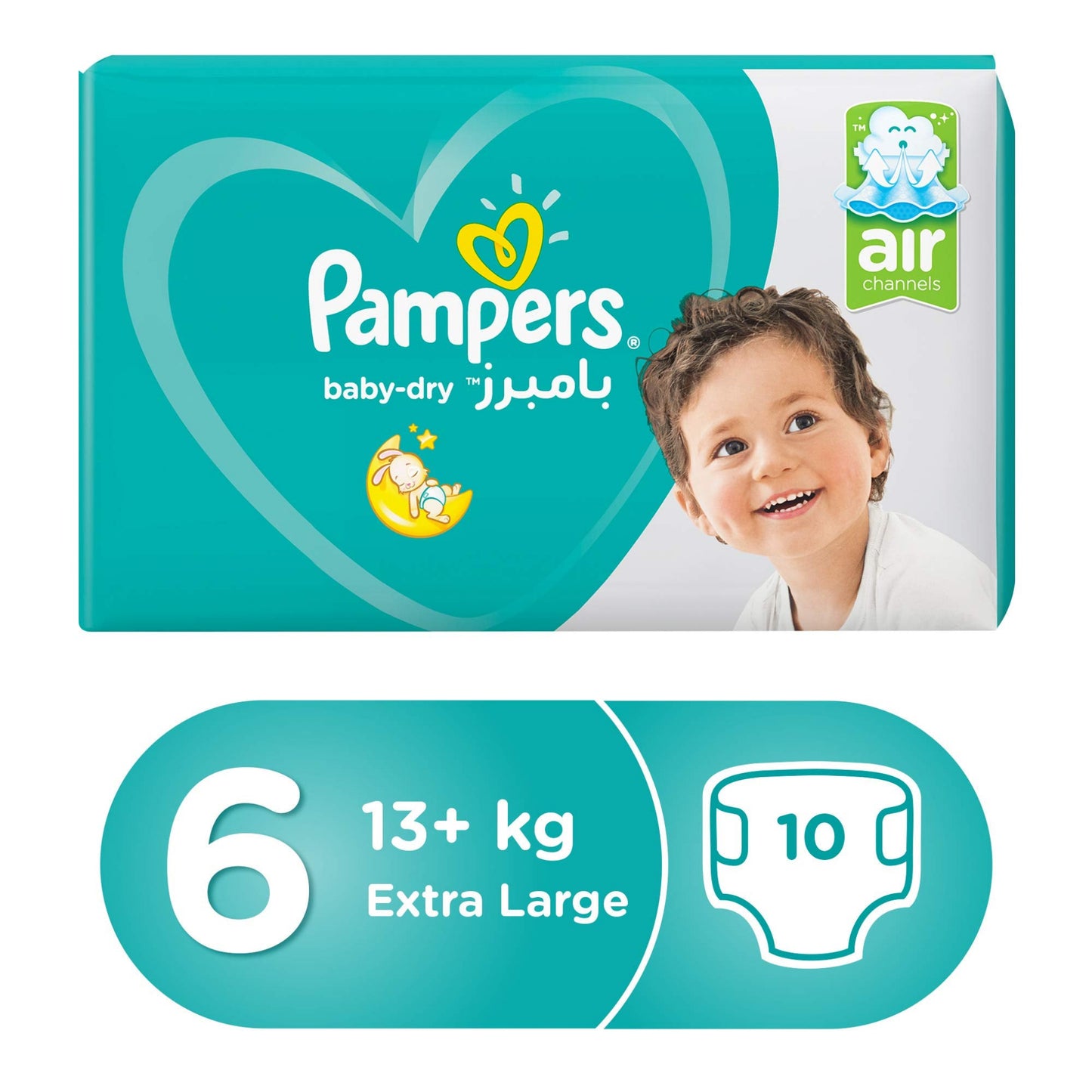 Pampers Baby-Dry Diapers, Size 6, Extra Large, 13+kg, Carry Pack, 10 Count