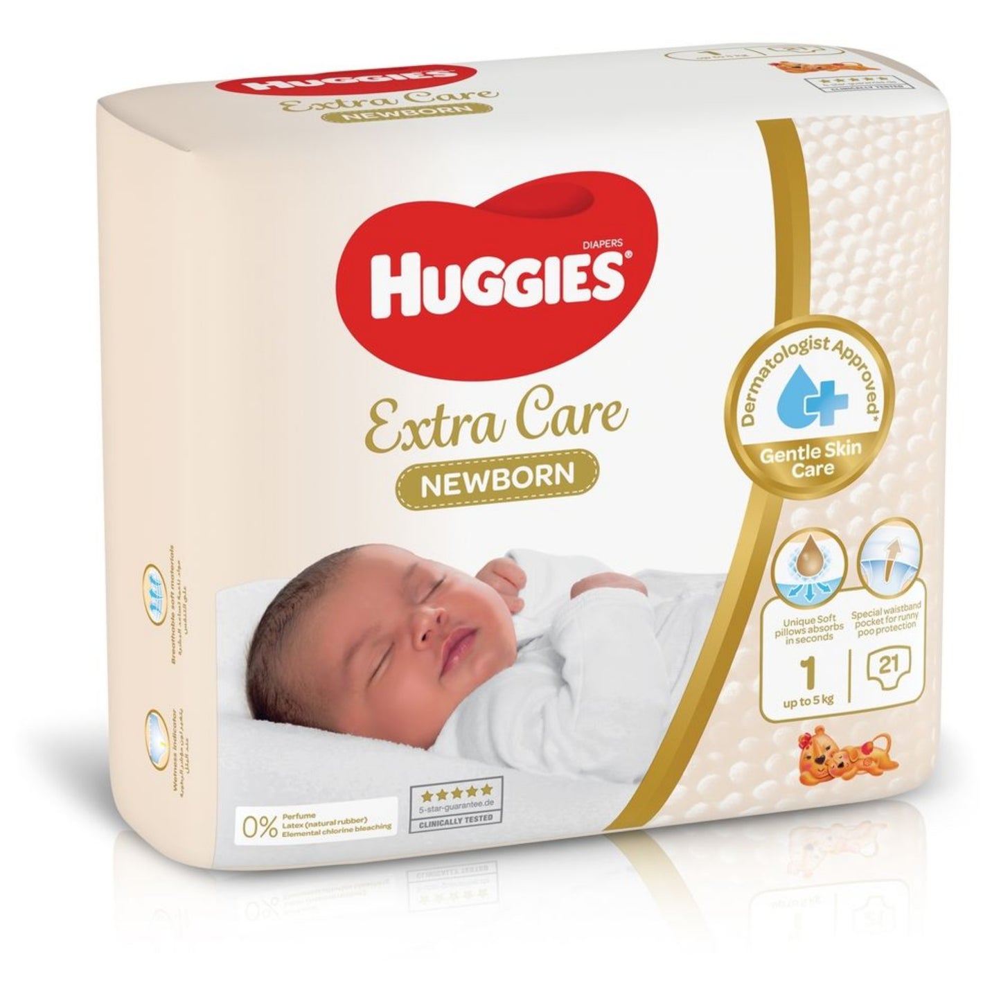 Huggies Extra Care Newborn, Size 1, Up to 5 kg, Carry Pack, 21 Diapers