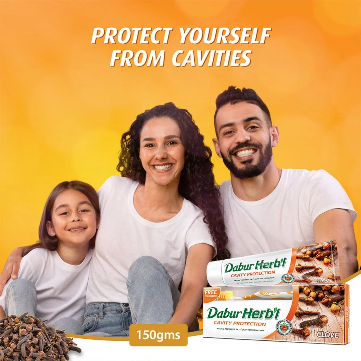 Dabur Herbal Cavity Protection Clove Toothpaste (150g + Toothbrush) .