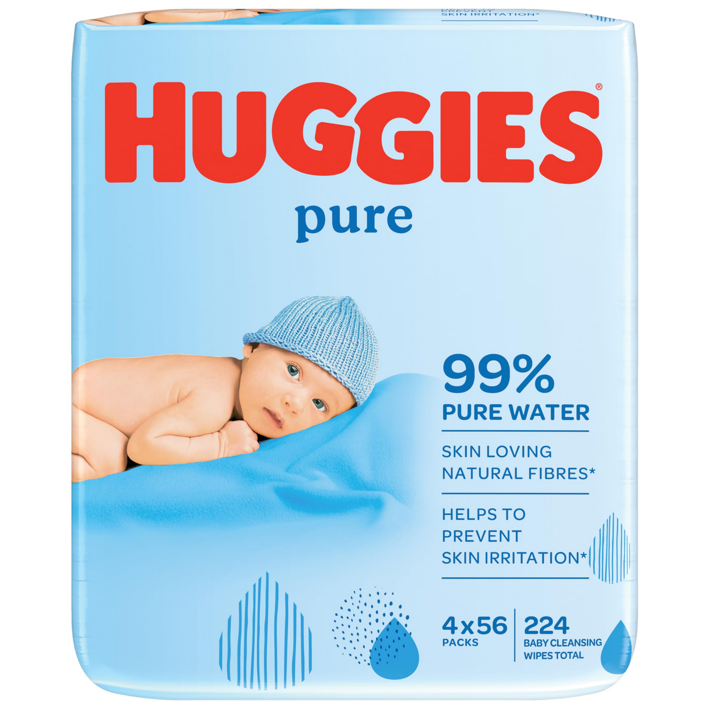 Huggies Pure, Baby Wipes, 4 Packs (224 Wipes Total) .