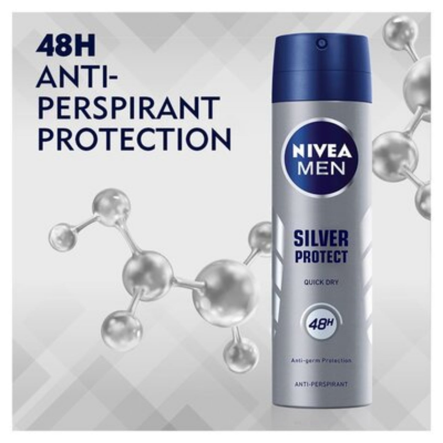 NIVEA MEN Antiperspirant Spray for Men, Silver Protect Antibacterial Protection, 150ml