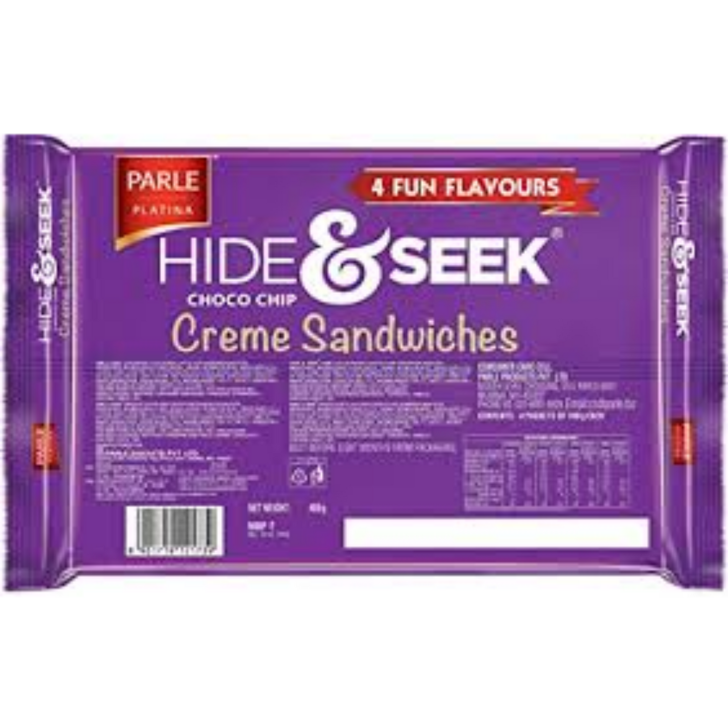 Parle Hide & Seek 4 Fun Flavours Choco Chip Creme Sandwich Biscuits 400 g