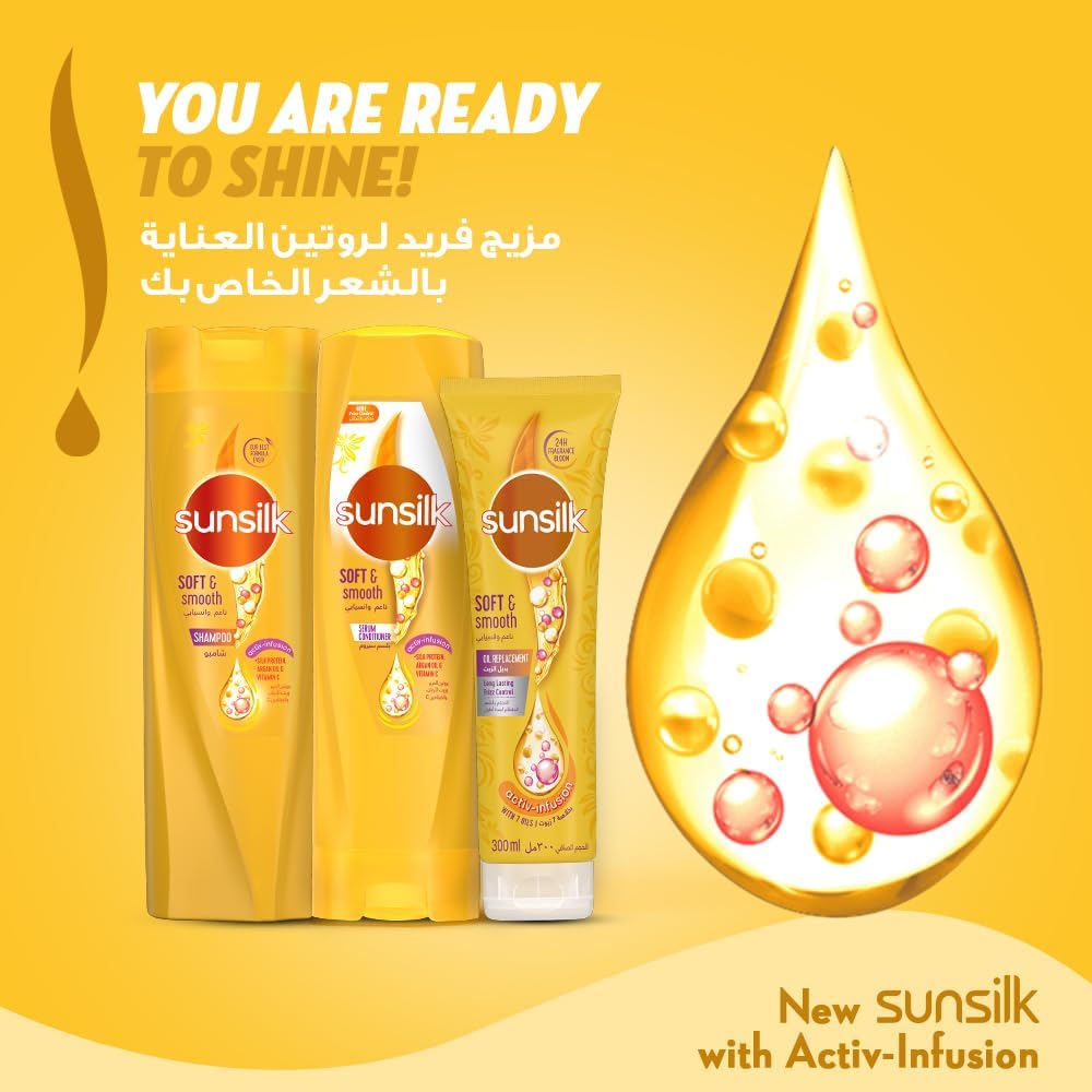 SUNSILK Shampoo, For Soft & Smooth Hair, Soft & Smooth, With Silk Protein, Argan Oil & Vitamin C, 2 x 400ml