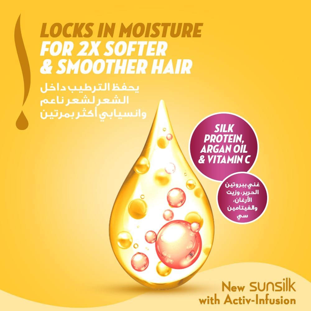 SUNSILK Shampoo, For Soft & Smooth Hair, Soft & Smooth, With Silk Protein, Argan Oil & Vitamin C, 2 x 400ml