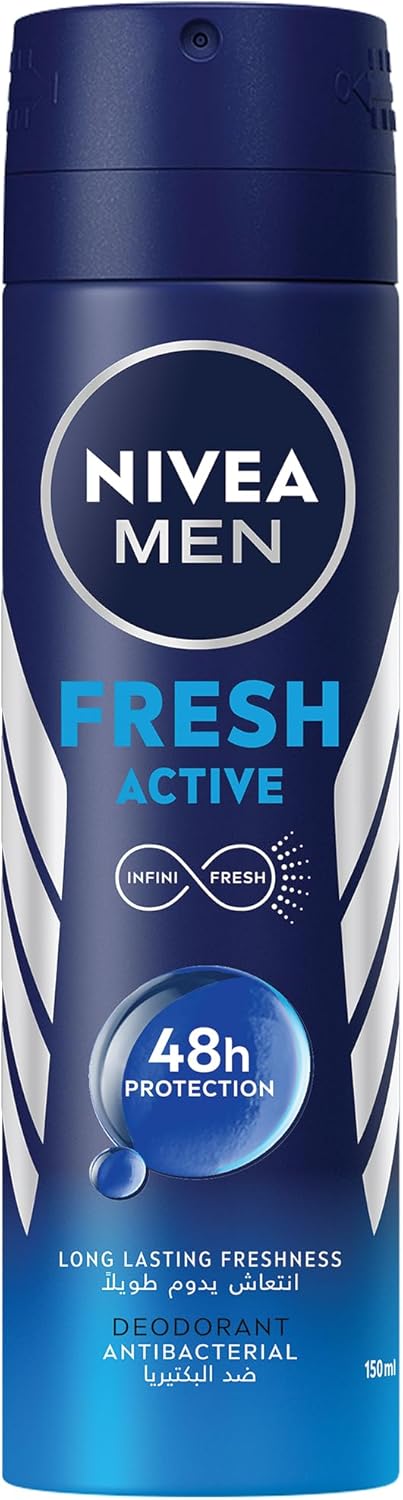 NIVEA MEN Antiperspirant Spray for Men, Fresh Active Fresh Scent, 2x150ml