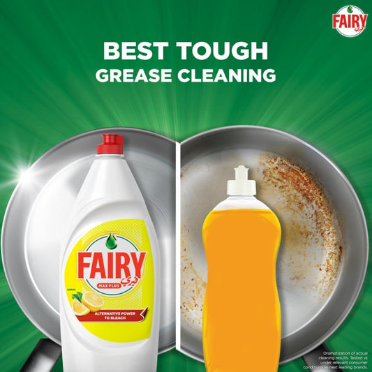 Fairy Max Plus Lemon Dishwashing Liquid with Bleach Alternative Power, 6x600ml