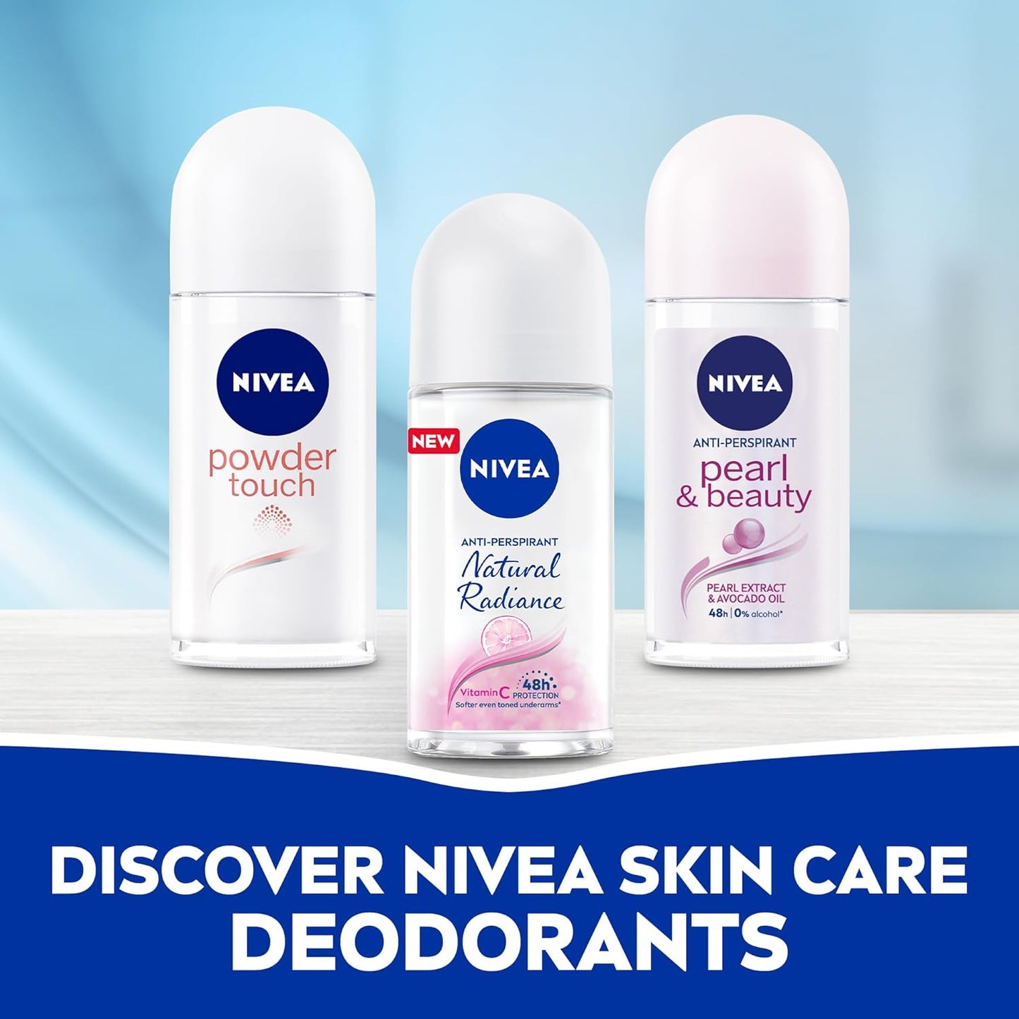 NIVEA Antiperspirant Roll-on for Women, 48h Protection, Natural Radiance, 50ml