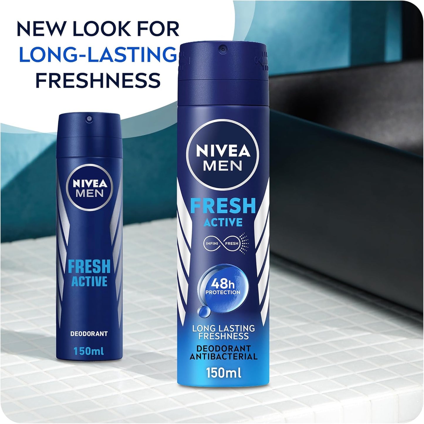 NIVEA MEN Antiperspirant Spray for Men, Fresh Active Fresh Scent, 2x150ml