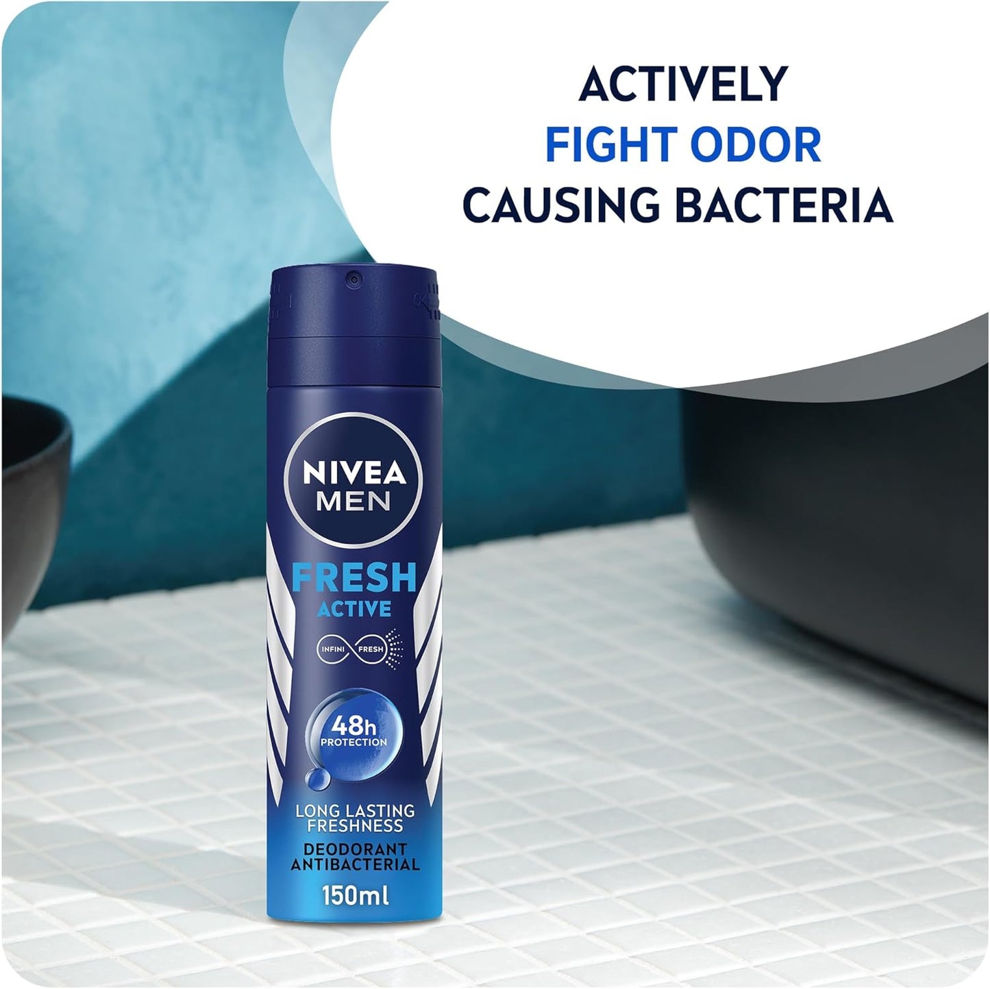 NIVEA MEN Antiperspirant Spray for Men, Fresh Active Fresh Scent, 2x150ml