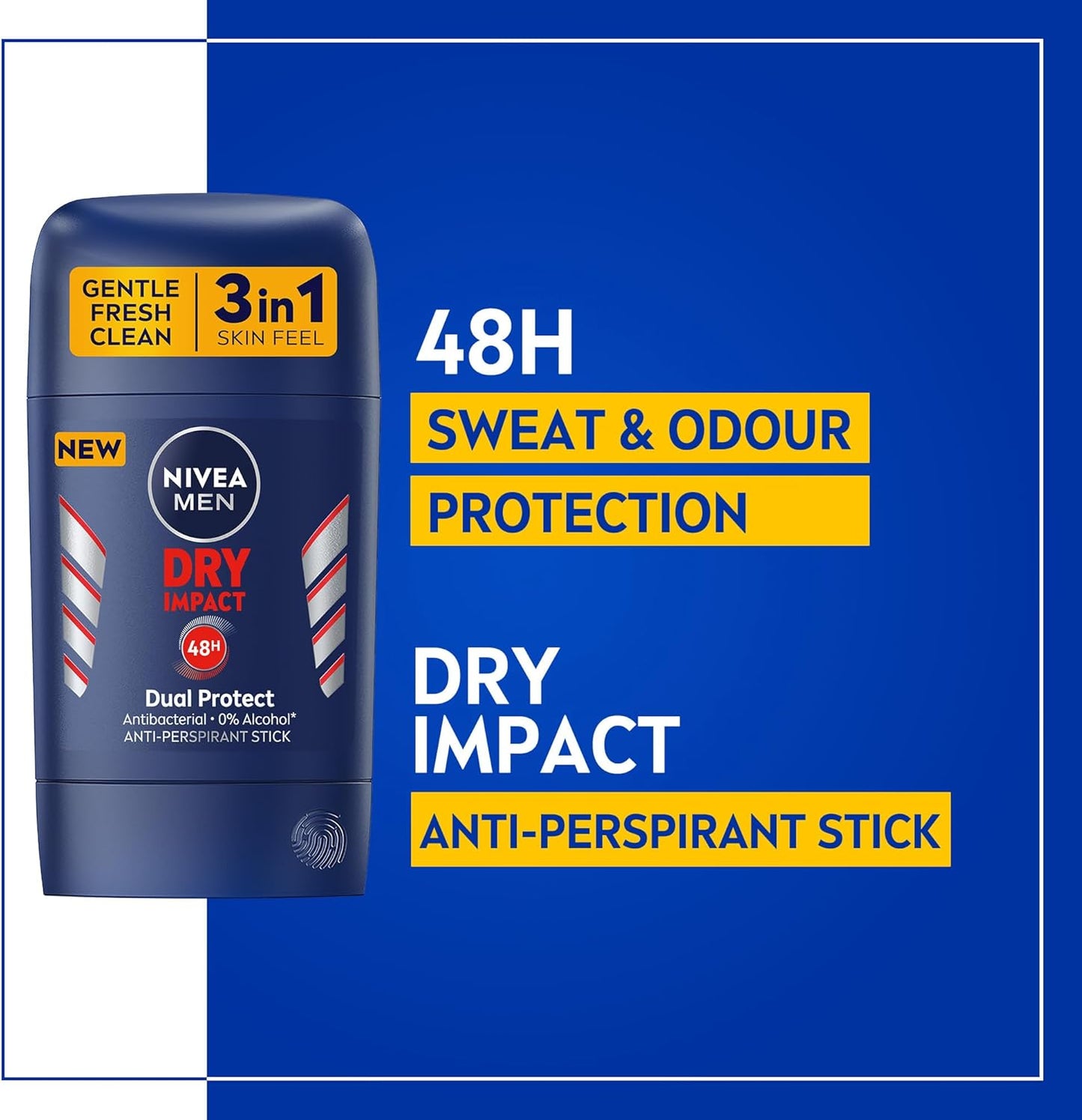 NIVEA MEN Antiperspirant Stick for Men, 48h Protection, Dry Impact, 50ml