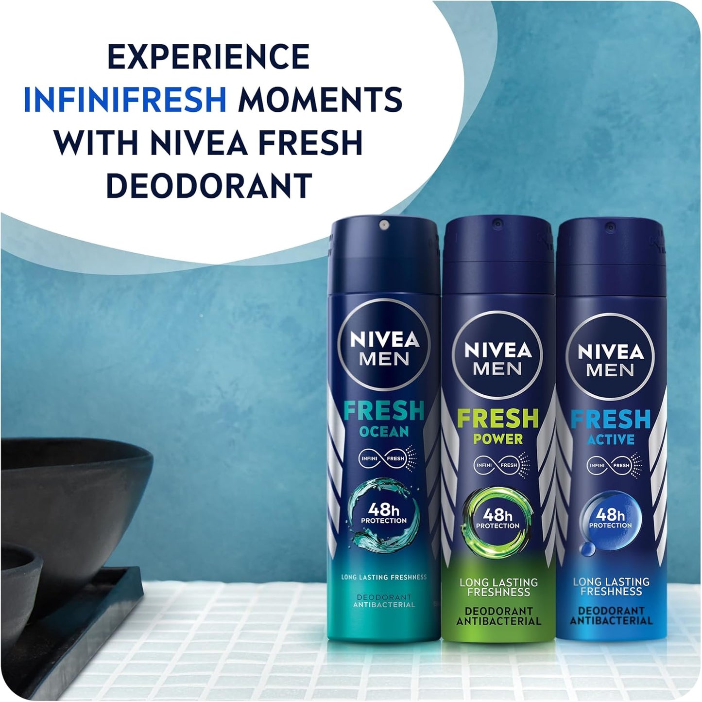 NIVEA MEN Antiperspirant Spray for Men, Fresh Active Fresh Scent, 2x150ml