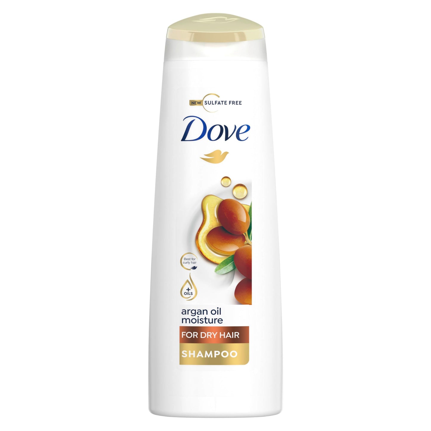 DOVE Shampoo hydrates dry hair, leaving it soft and frizz-free for up to 72 hours, Argan Oil Moisture, no dyes, parabens or sulfates, 400 ML