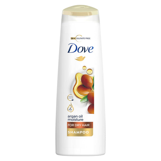 DOVE Shampoo hydrates dry hair, leaving it soft and frizz-free for up to 72 hours, Argan Oil Moisture, no dyes, parabens or sulfates, 400 ML