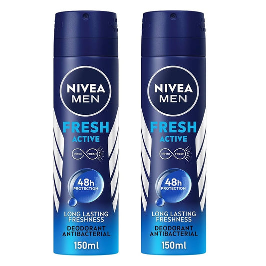 NIVEA MEN Antiperspirant Spray for Men, Fresh Active Fresh Scent, 2x150ml